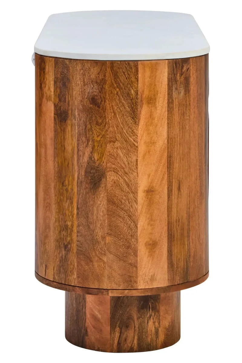 Torcino Marble and Carved Mango Wood Two Door Sideboard