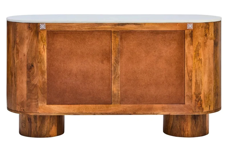 Torcino Marble and Carved Mango Wood Two Door Sideboard