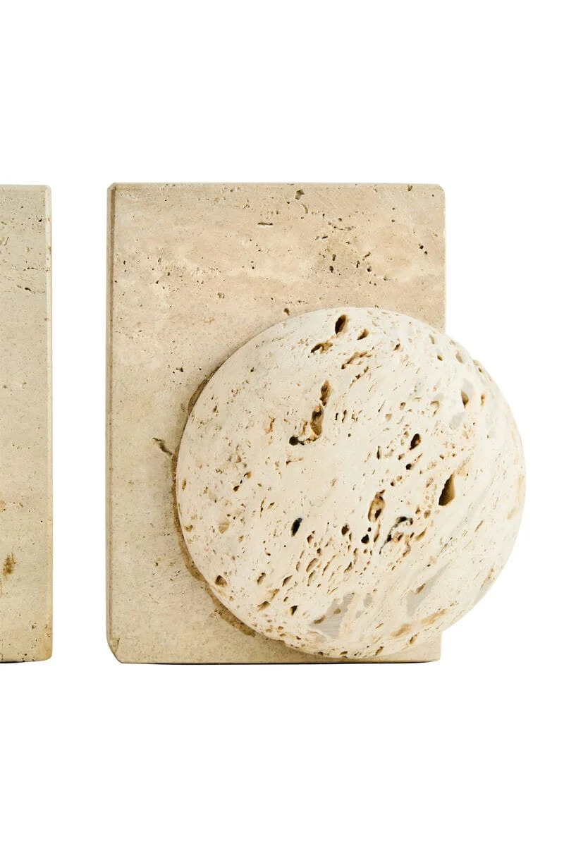 Tibor Travertine Set of Two Spherical Bookends