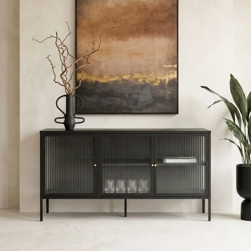 Addison Black Metal and Fluted Glass Door Sideboard