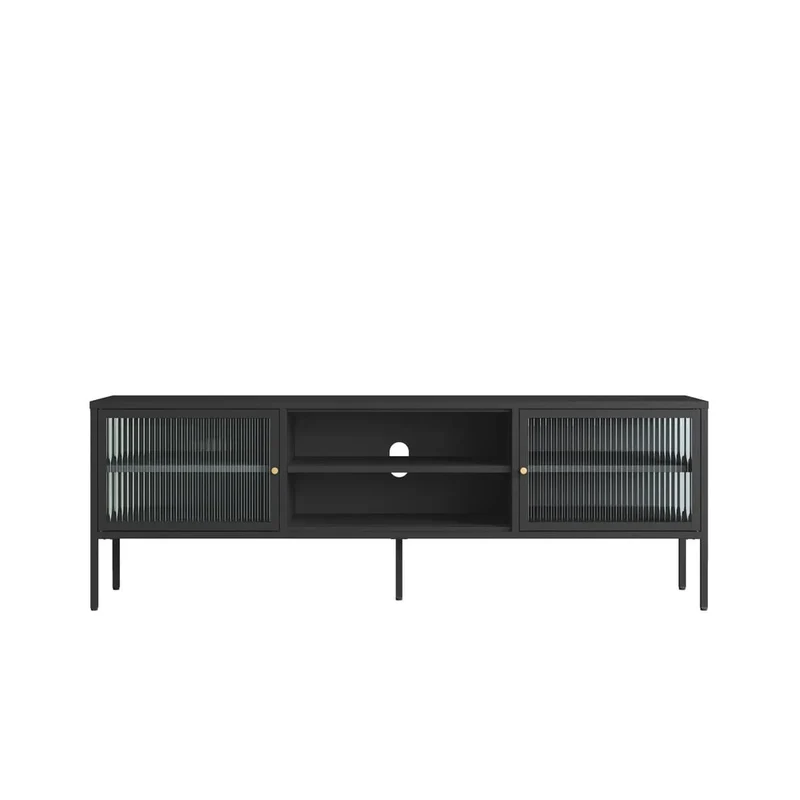 Addison Black Metal and Fluted Glass Door Media Unit