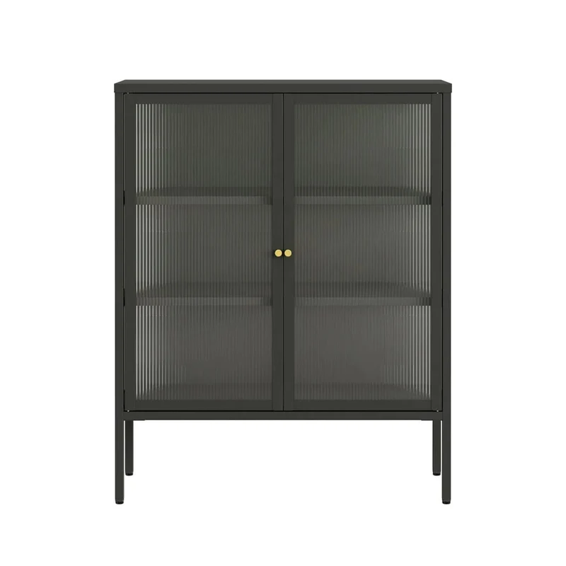 Addison Black Metal and Fluted Glass Door Cabinet