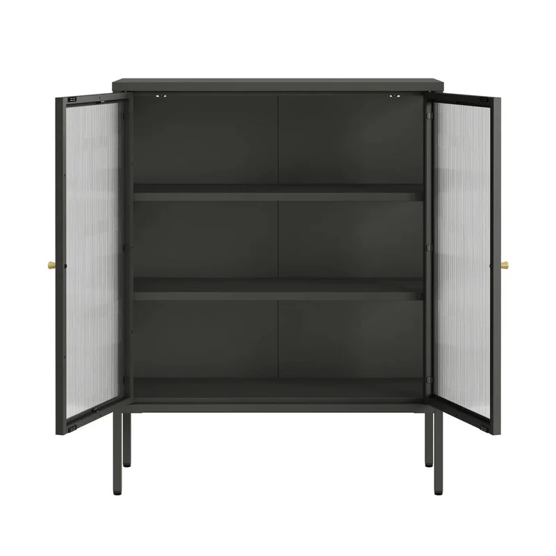 Addison Black Metal and Fluted Glass Door Cabinet