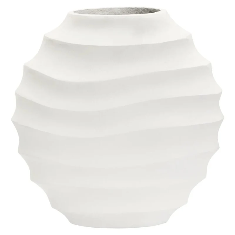 Mira Small Ivory Finish Rippled Round Vase