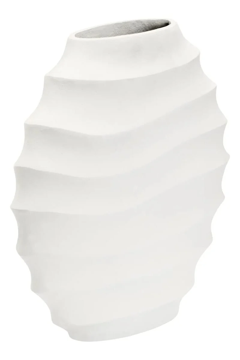 Mira Small Ivory Finish Rippled Round Vase