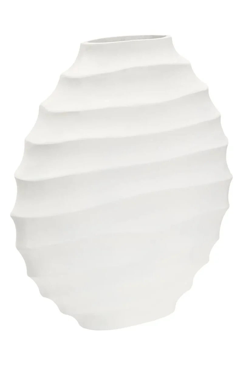 Mira Large Ivory Finish Rippled Round Vase