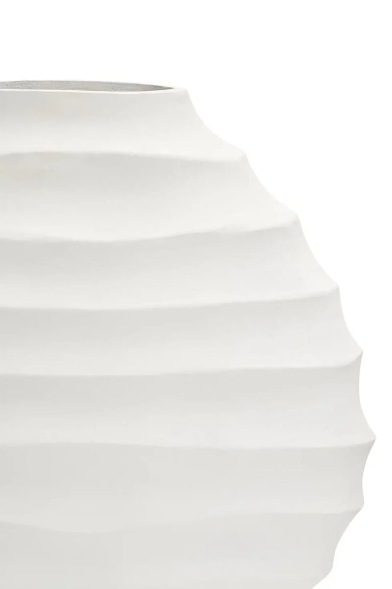 Mira Large Ivory Finish Rippled Round Vase