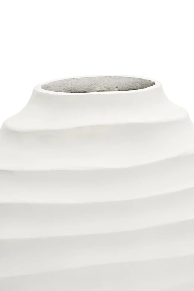 Mira Large Ivory Finish Rippled Round Vase