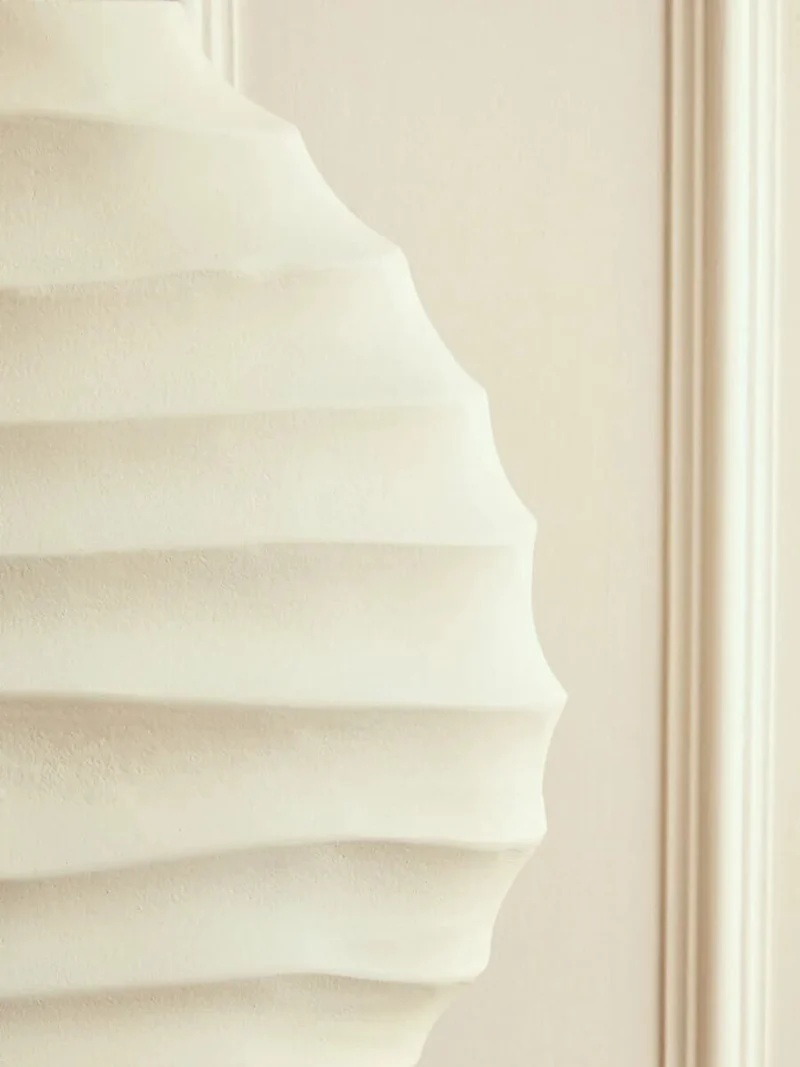 Mira Large Ivory Finish Rippled Round Vase