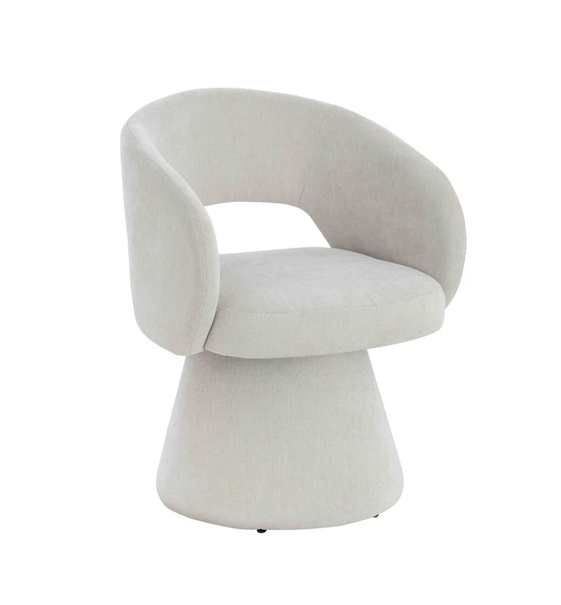 Maxwell Textured Beige Fabric Curved Swivel Dining Chair