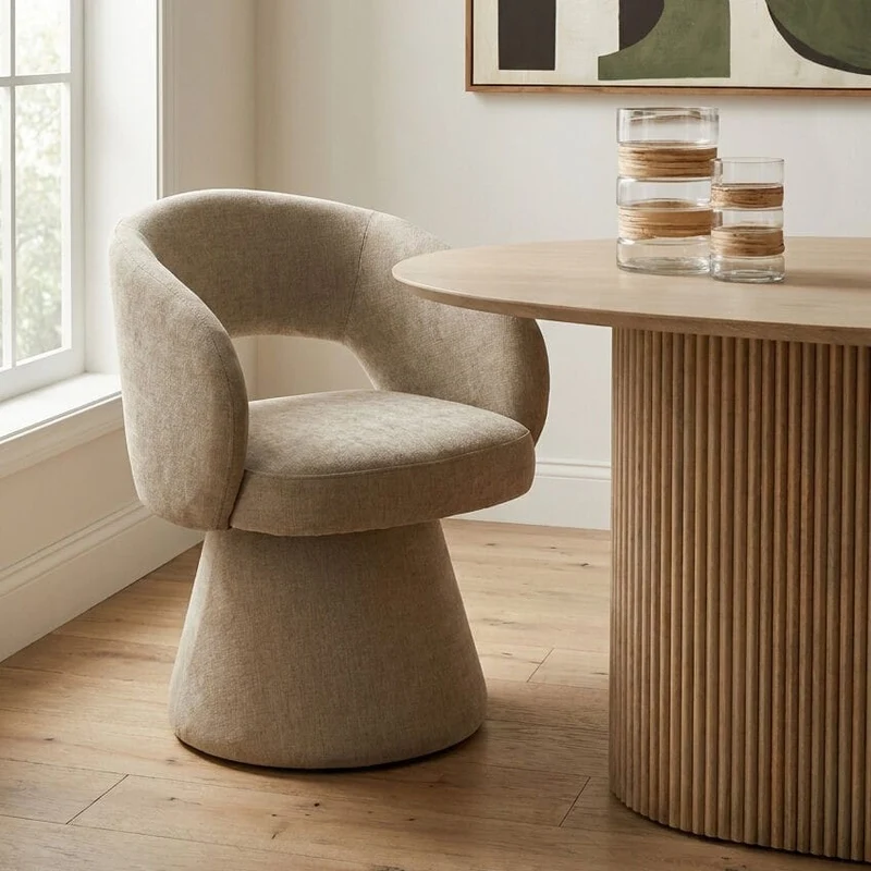 Maxwell Stone Chenille Curved Swivel Dining Chair