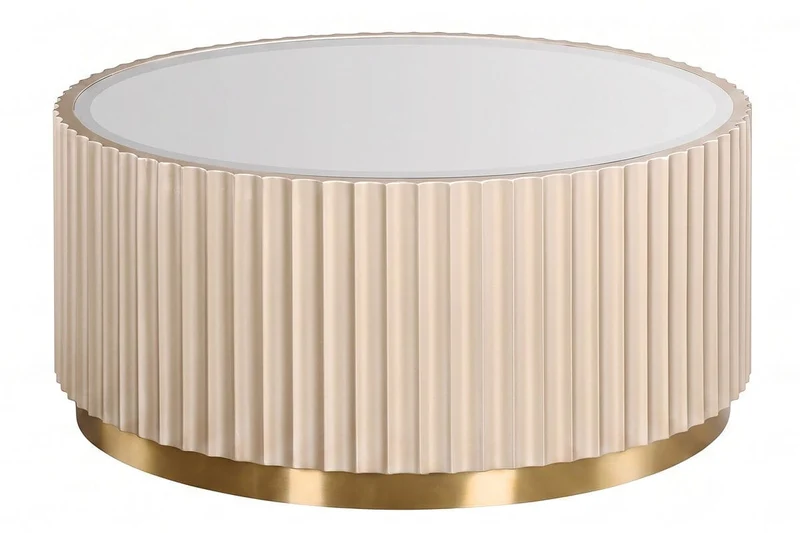 Dusino Champagne Gold Finish Flute Detail Coffee Table with Glass Top