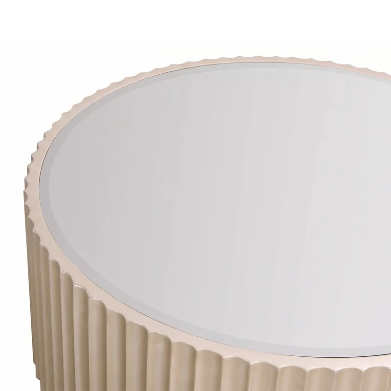 Dusino Champagne Gold Finish Flute Detail Coffee Table with Glass Top