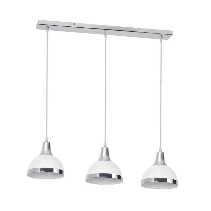 Vermont Three White and Chrome Shade Pendant Light