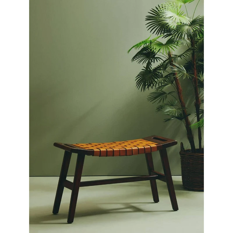 Inca Tan Leather Lattice Design Stool