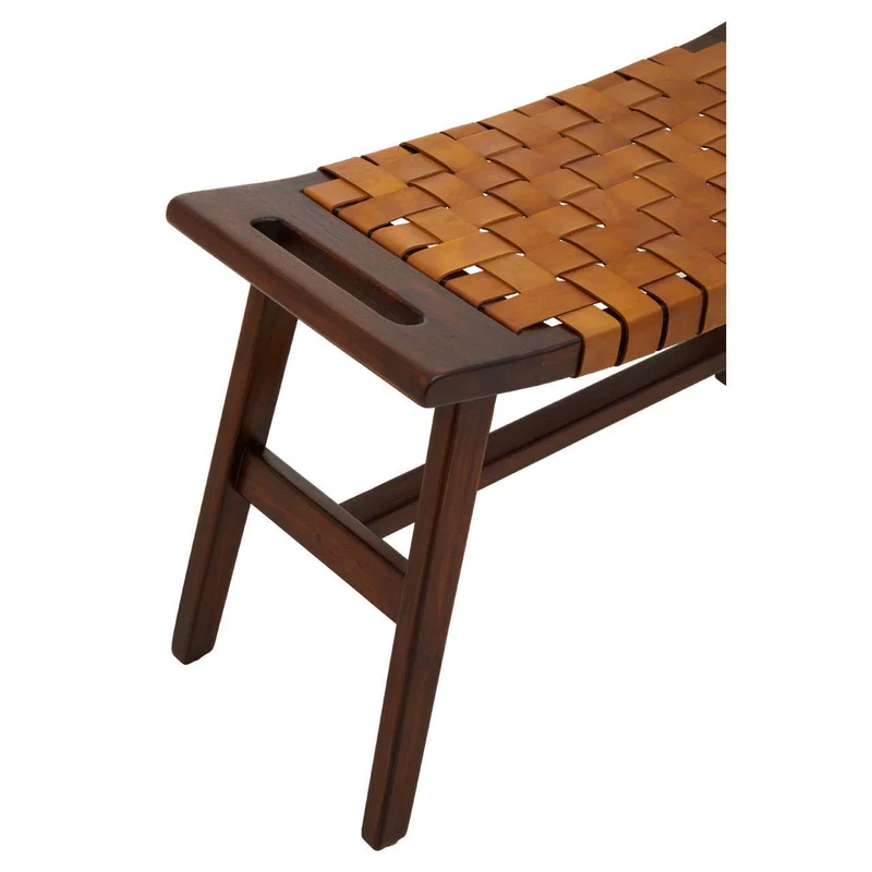 Inca Tan Leather Lattice Design Stool