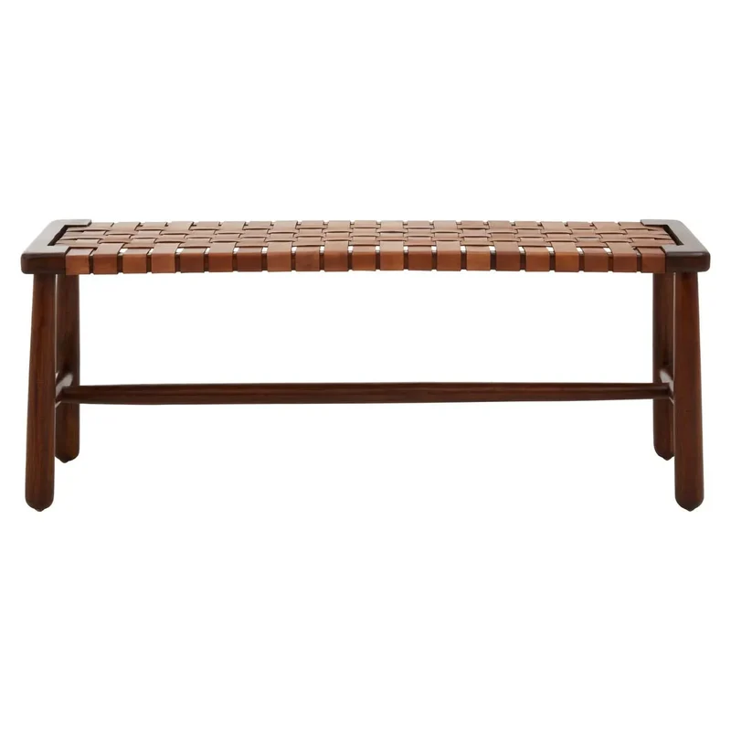 Inca Tan Leather Lattice Design Bench