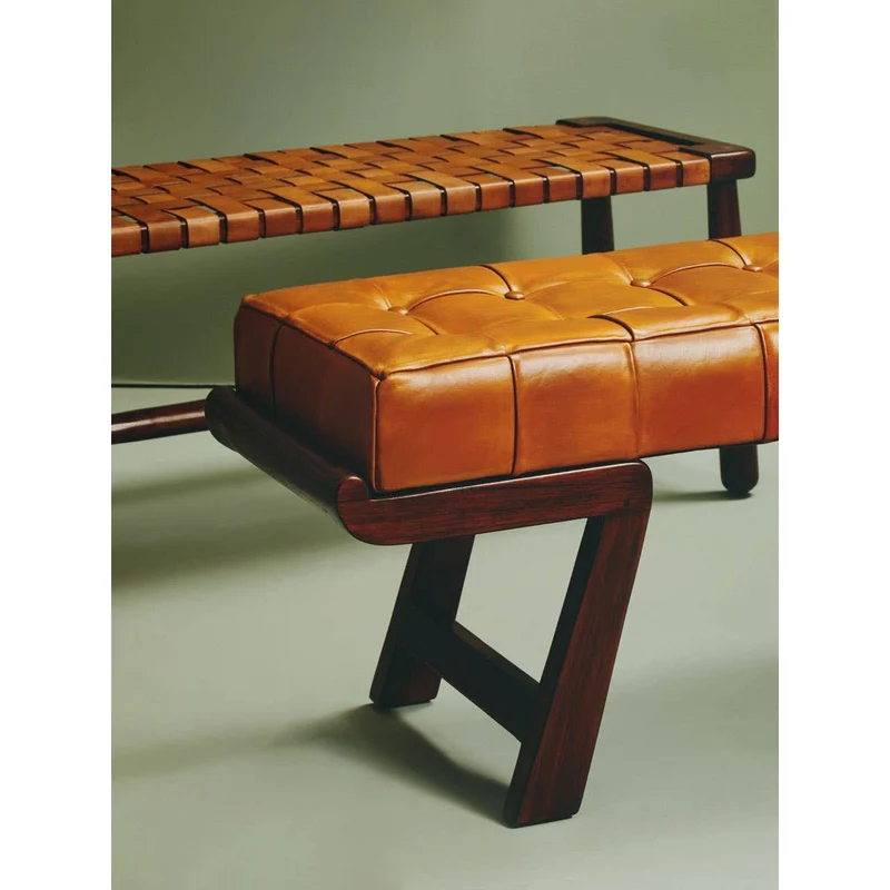 Inca Tan Leather Lattice Design Bench