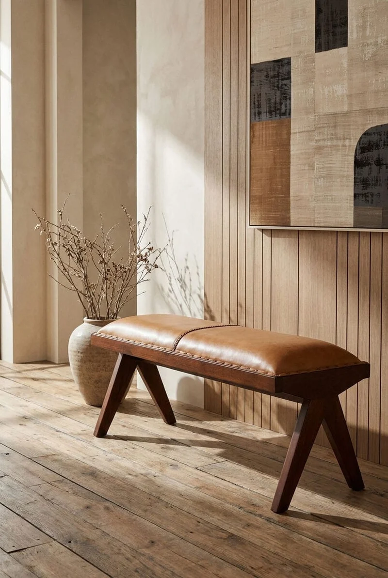 Inca Tan Leather Bench