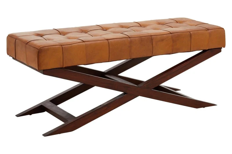 Inca Brown Leather Bench with Cedarwood Base