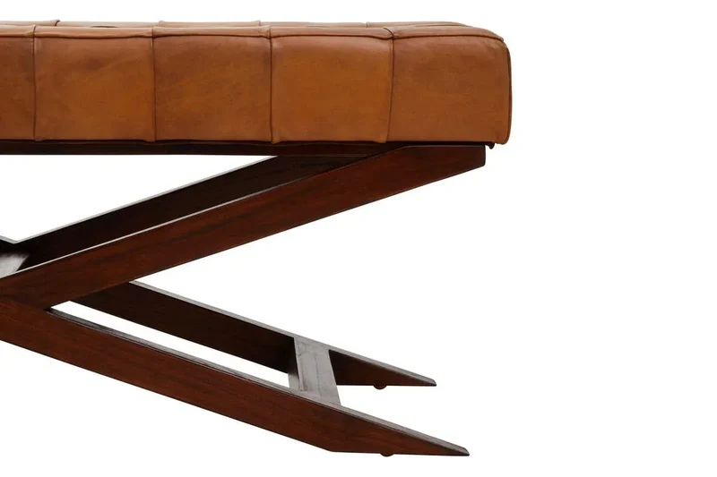 Inca Brown Leather Bench with Cedarwood Base