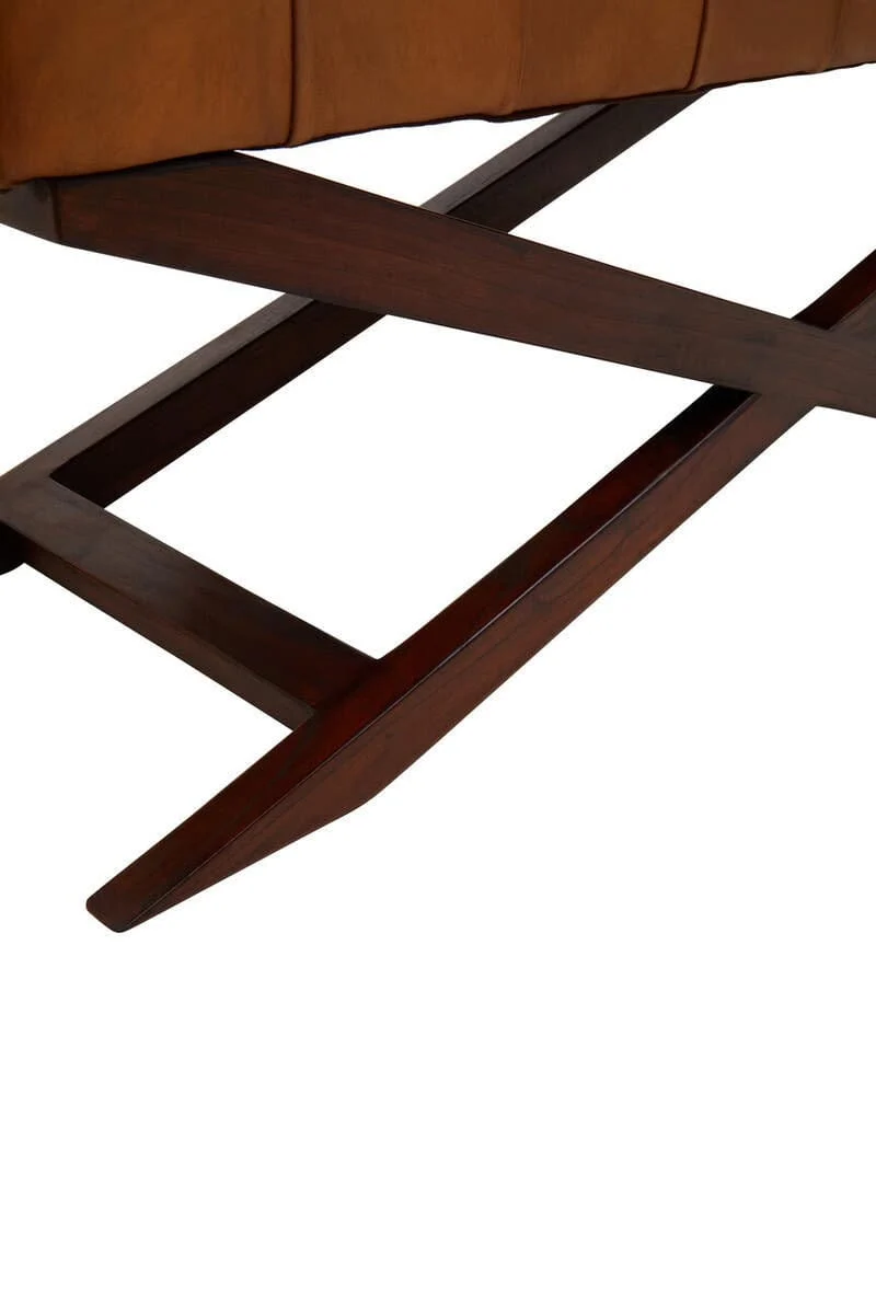 Inca Brown Leather Bench with Cedarwood Base