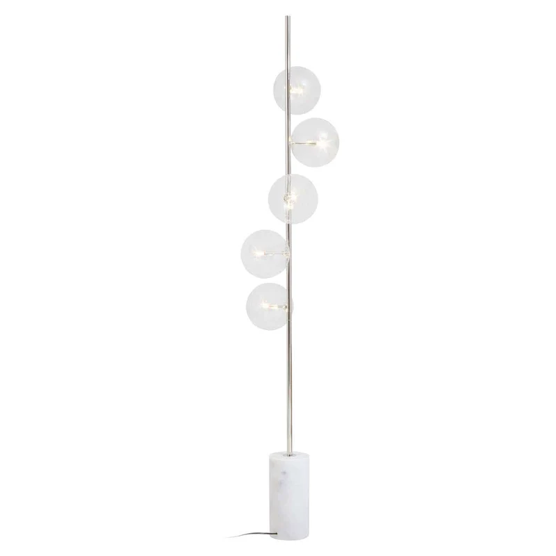 Abira White Marble and Nickel Finish 5 Bulb Floor Lamp