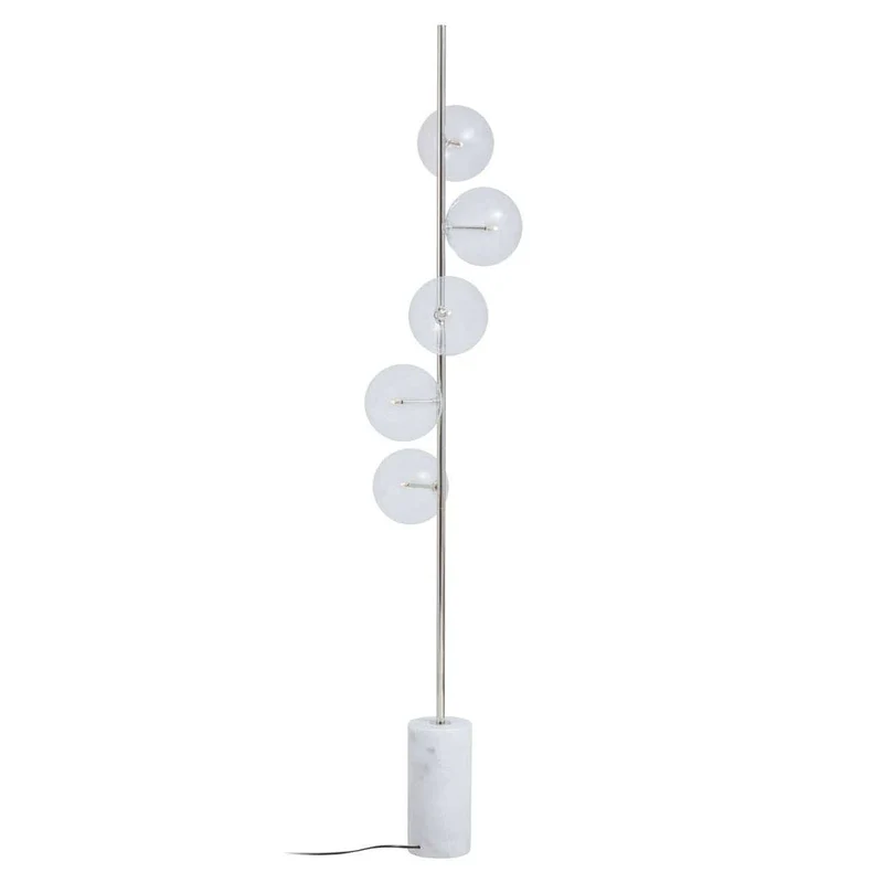 Abira White Marble and Nickel Finish 5 Bulb Floor Lamp