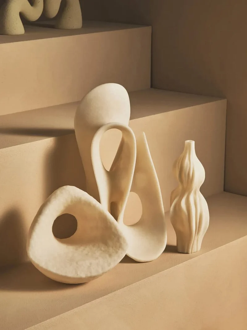 Broc Cream Textured Geometric Sculpture