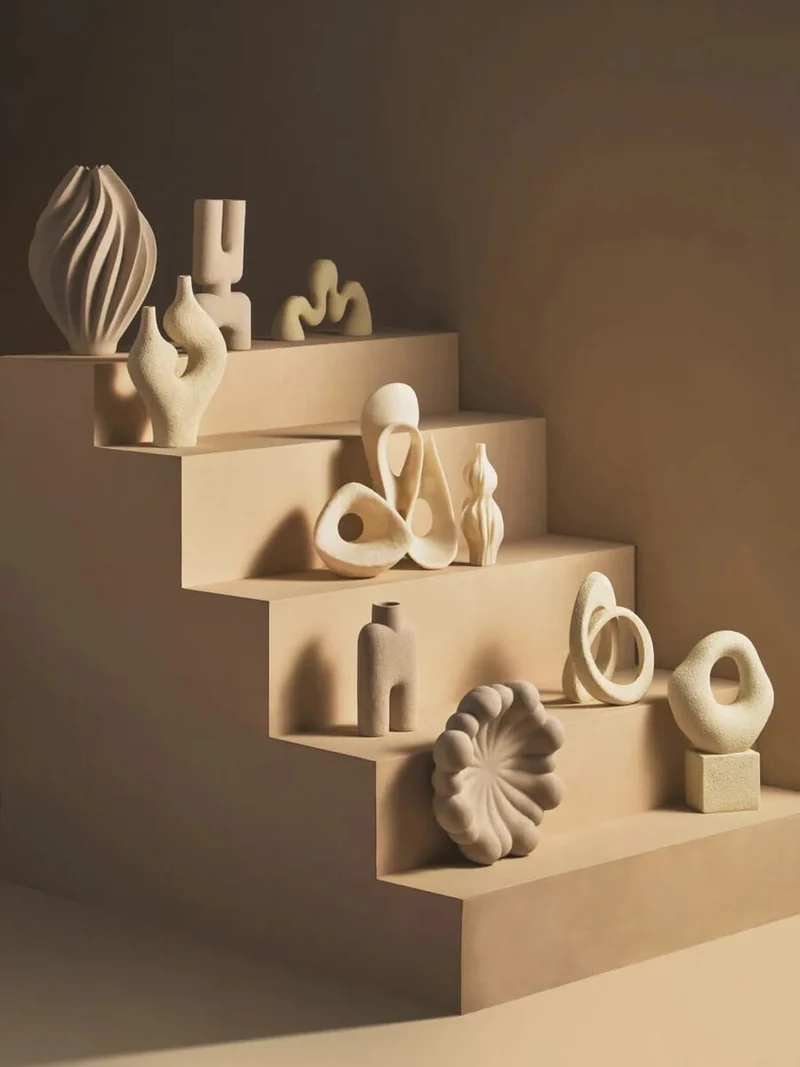 Broc Cream Textured Geometric Sculpture