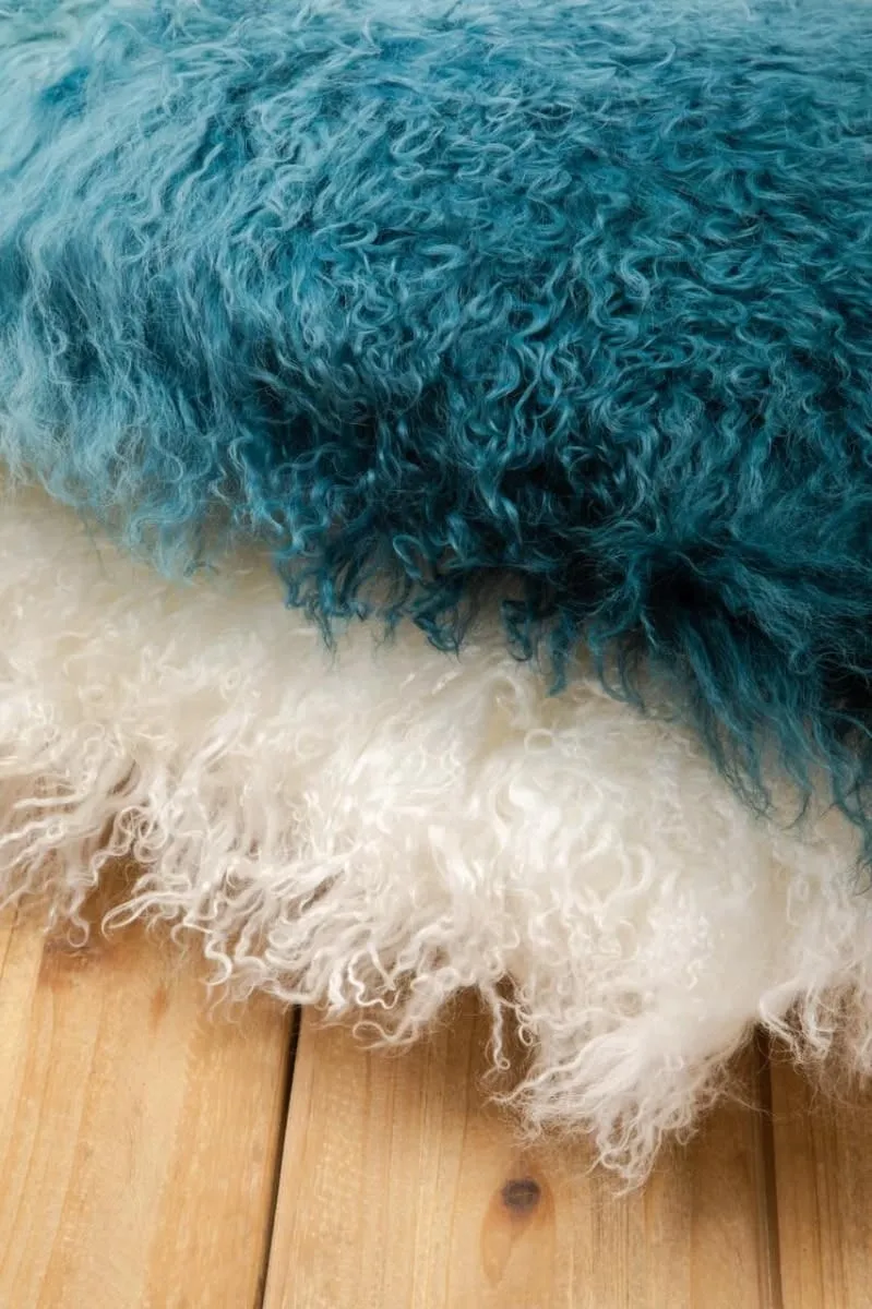 Bosie Real Mongolian Fur White Square Cushion