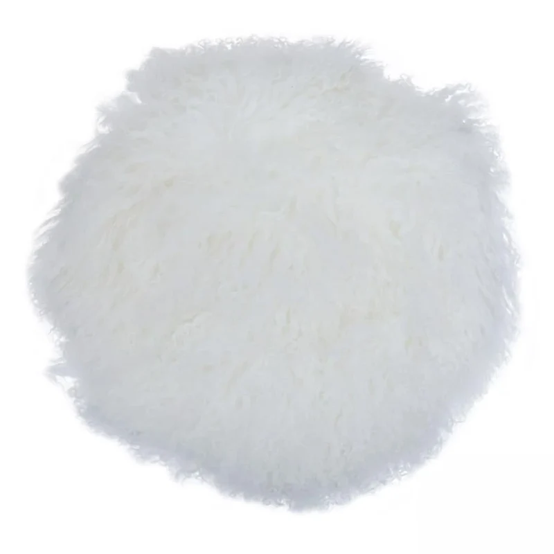 Bosie Real Mongolian Fur White Round Cushion