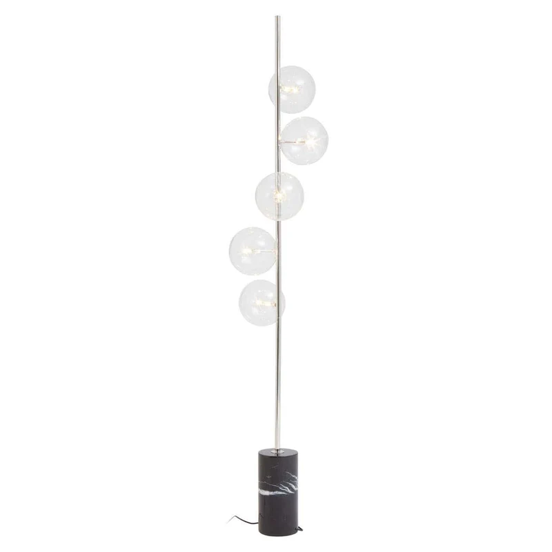 Abira Black Marble and Nickel Finish 5 Bulb Floor Lamp