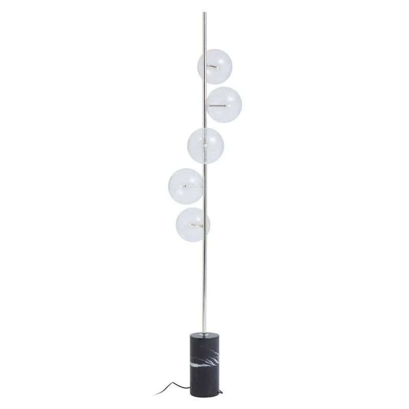 Abira Black Marble and Nickel Finish 5 Bulb Floor Lamp