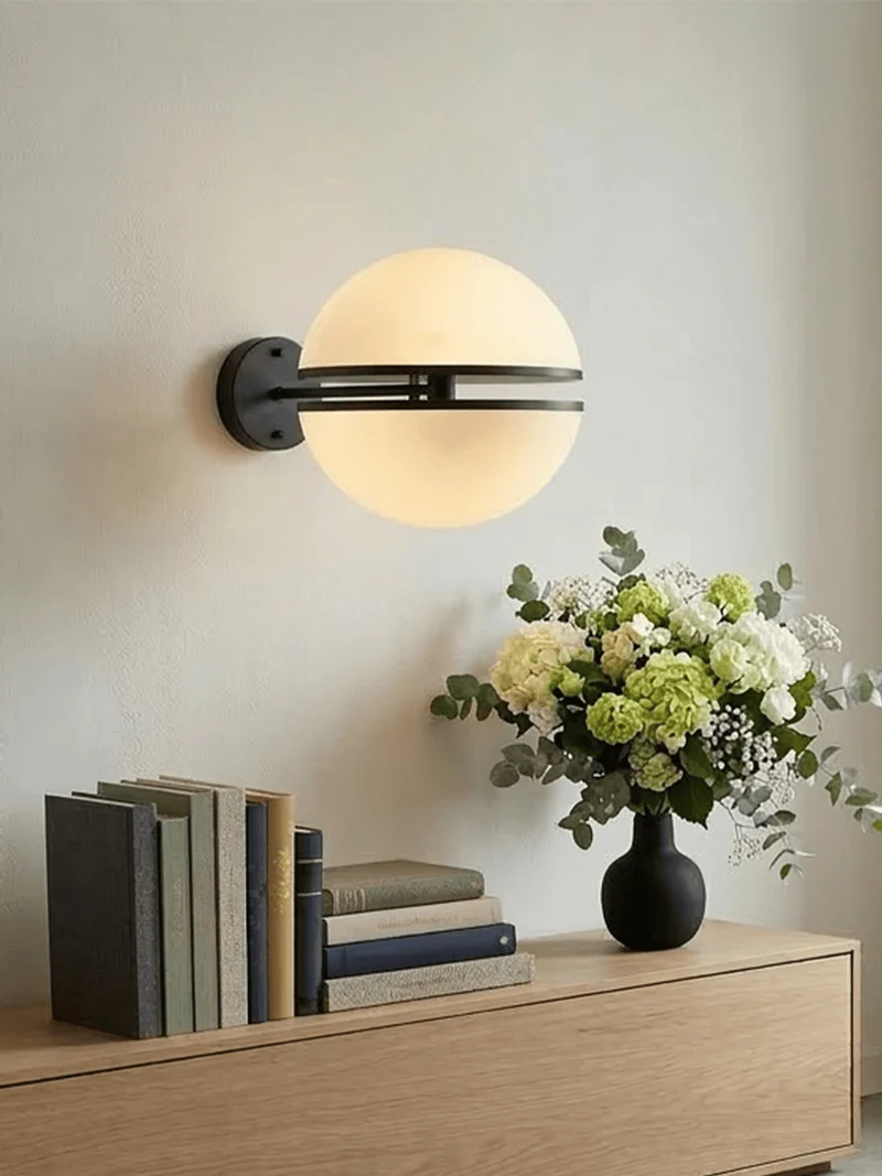 Abira Matt Black Ball Wall Light
