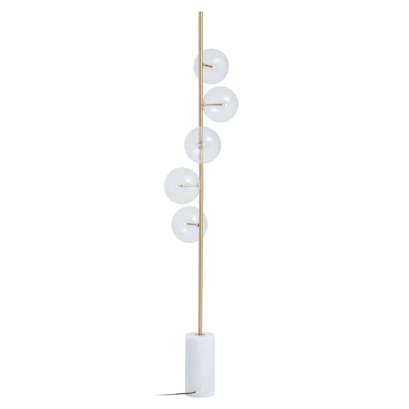 Abira White Marble and Brass Finish 5 Bulb Floor Lamp