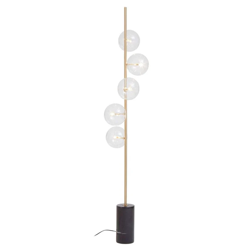 Abira Black Marble and Brass 5 Bulb Floor Lamp