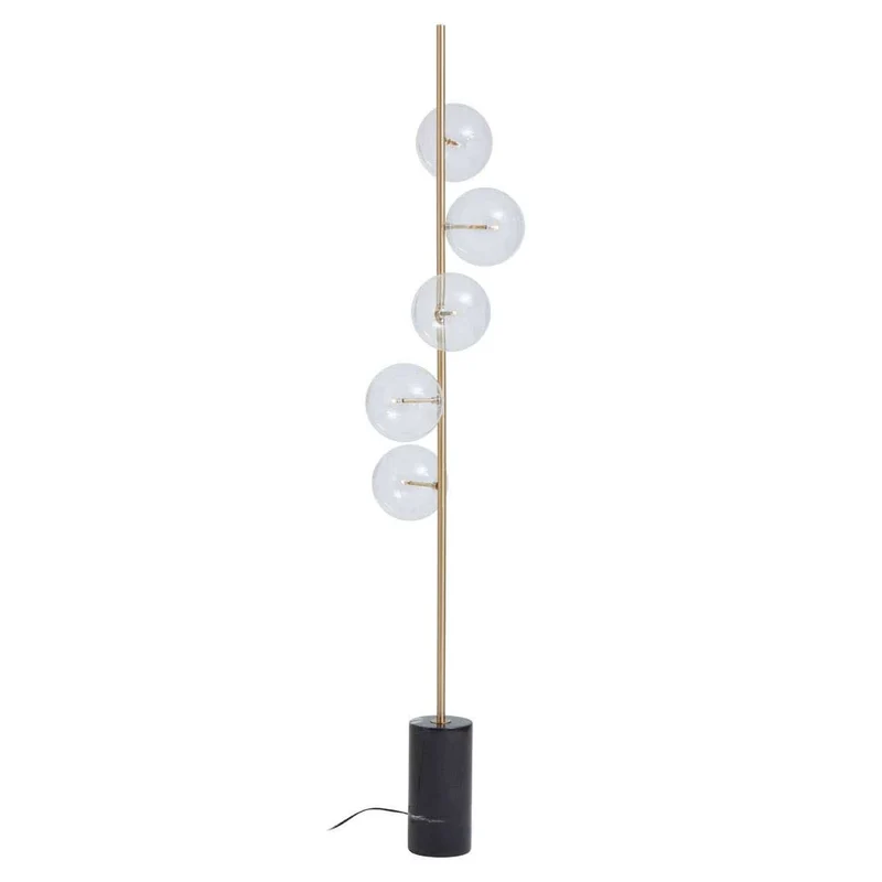 Abira Black Marble and Brass 5 Bulb Floor Lamp