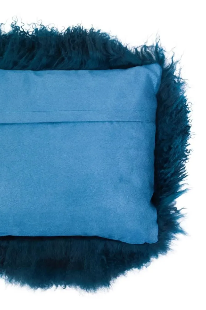 Bosie Real Mongolian Fur Teal Rectangular Cushion