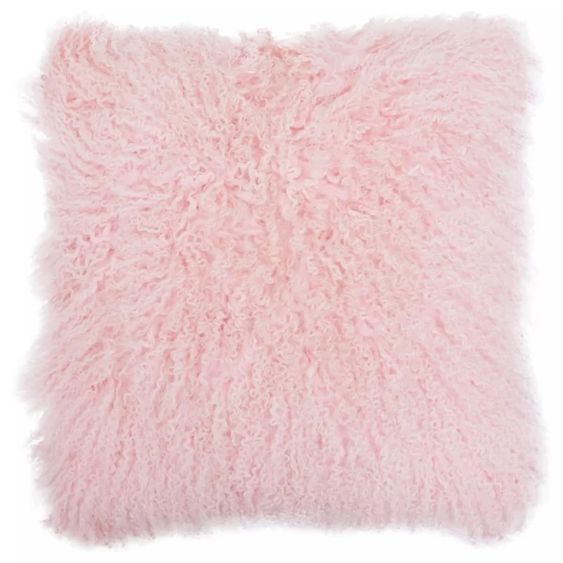 Bosie Real Mongolian Fur Pink Square Cushion