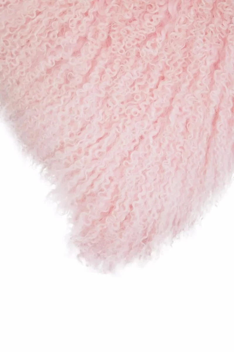 Bosie Real Mongolian Fur Pink Square Cushion