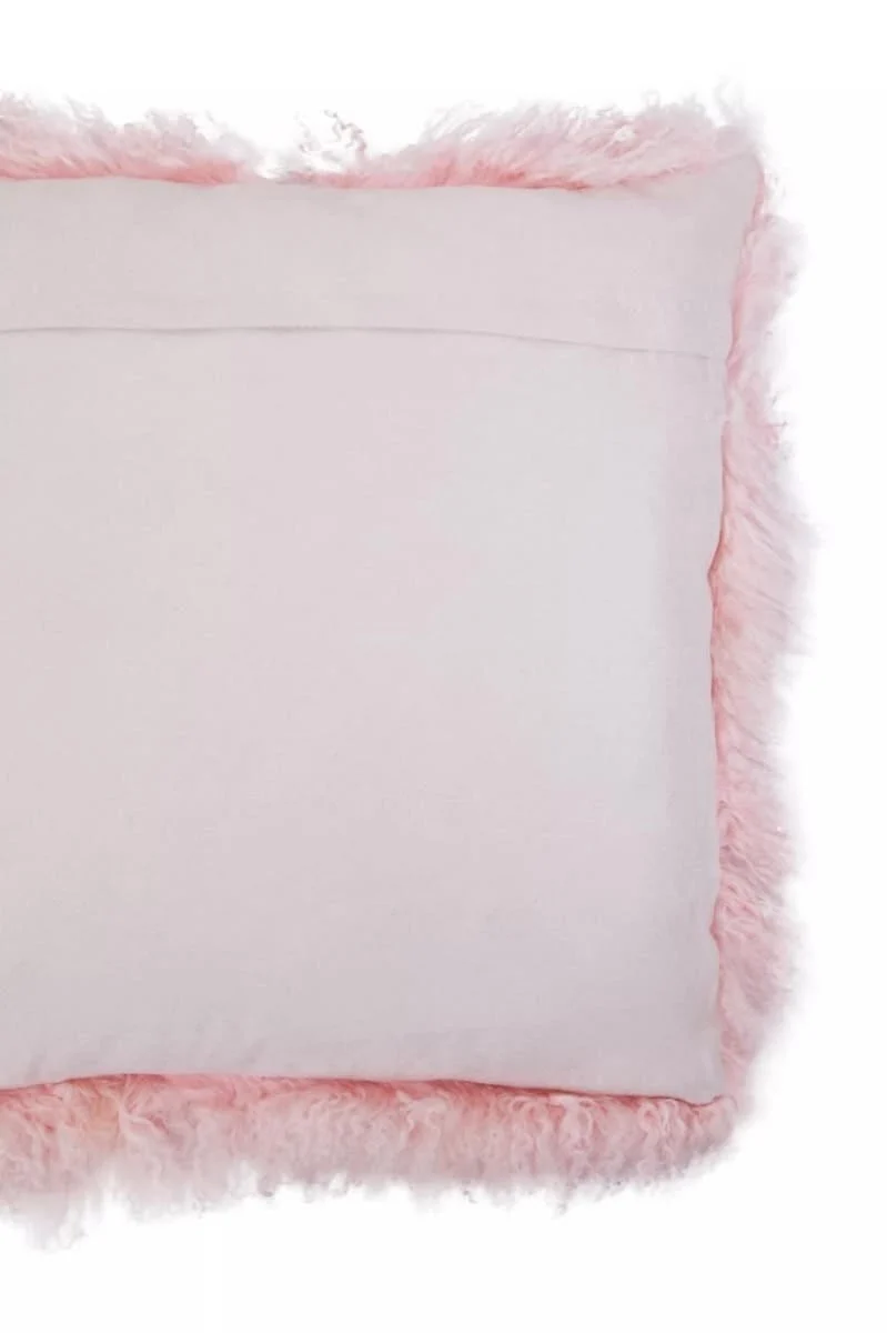 Bosie Real Mongolian Fur Pink Square Cushion