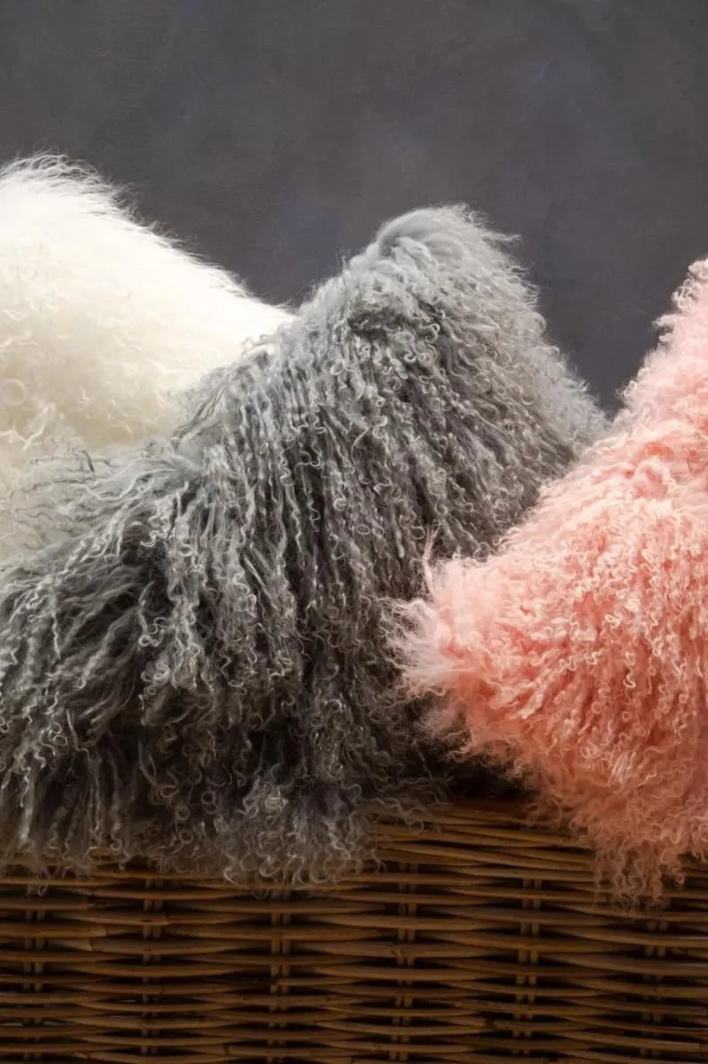 Bosie Real Mongolian Fur Pink Square Cushion