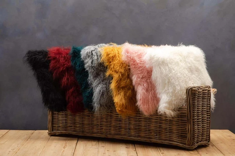 Bosie Real Mongolian Fur Pink Square Cushion
