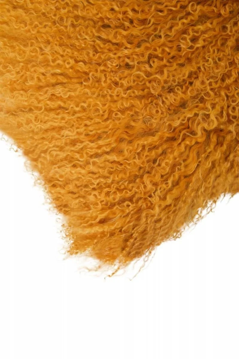 Bosie Real Mongolian Fur Ochre Rectangular Cushion