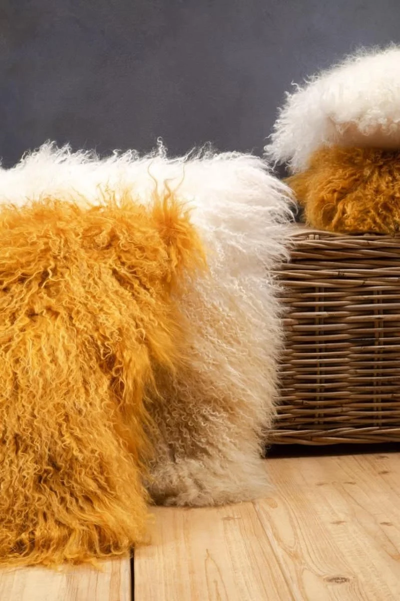 Bosie Real Mongolian Fur Natural Ombre Square Cushion