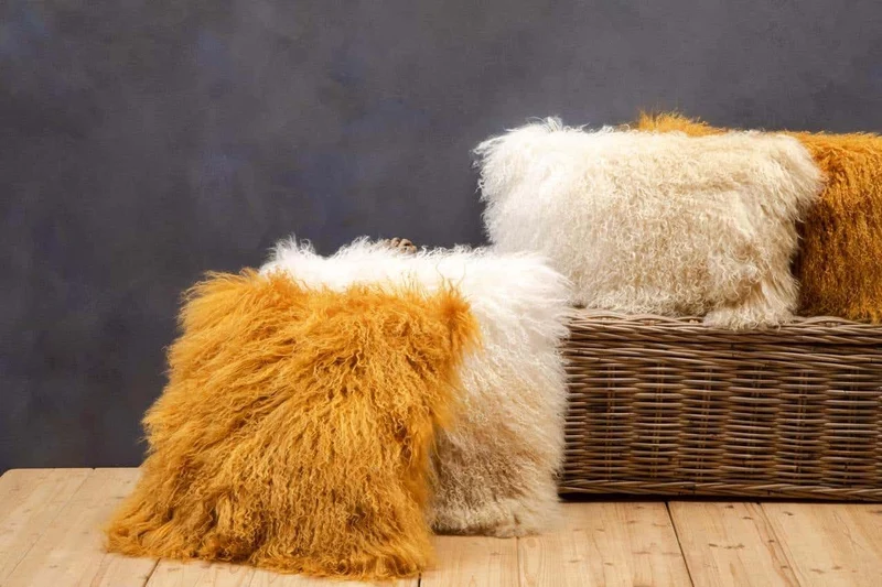Bosie Real Mongolian Fur Natural Ombre Rectangular Cushion