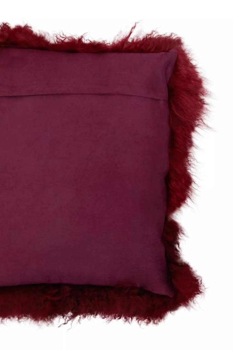 Bosie Real Mongolian Fur Maroon Square Cushion