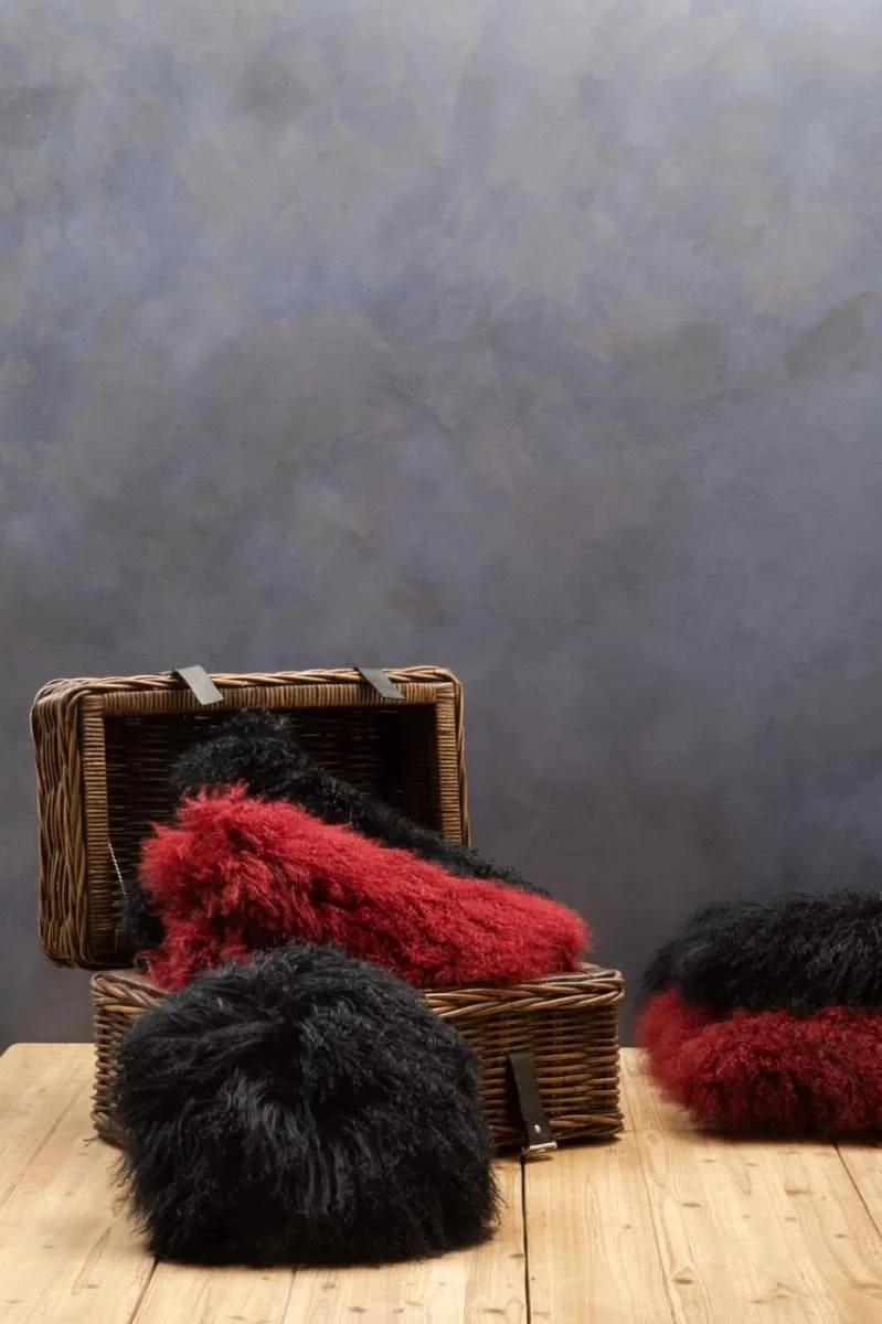 Bosie Real Mongolian Fur Maroon Square Cushion