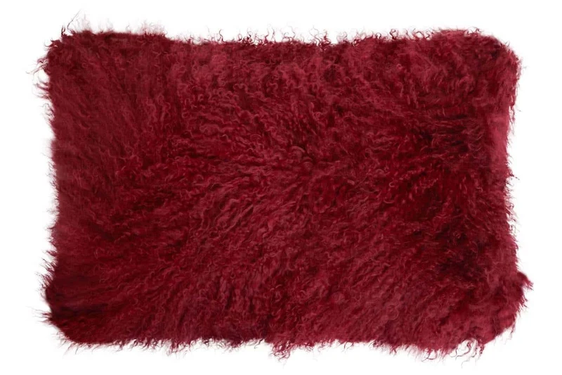 Bosie Real Mongolian Fur Maroon Rectangular Cushion